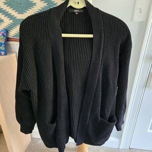 Quince Organic Cotton Oversized Black Ribbed Cardigan Sweater Size Medium